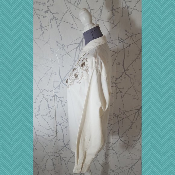 Papillon Ivory Gold Floral Embroidered Button Front Shirt - Picture 3 of 4